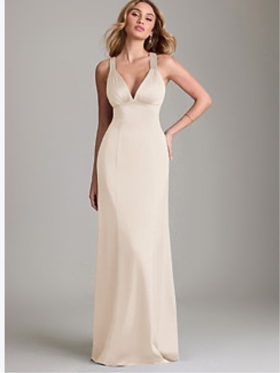Azazie Dresses & Skirts - Azazie Alabaster Maxi Stretch Satin Dress - Cream